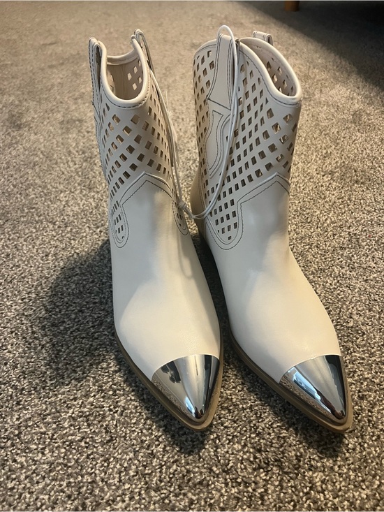 jcpenney Shoes - White Cutout Ankle Boots with Silver Toe Caps